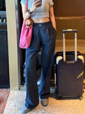 Wide Leg✨ALO Yoga Suit Up Trouser Navy Blue💙Elastic waistband ( Regular )